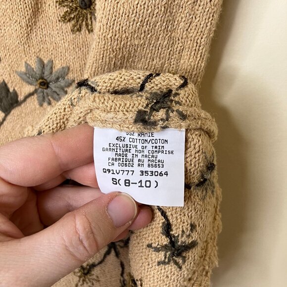 Koret Embroidered Cardigan Sweater Autumn Floral Short Sleeves Mustard Yellow - Picture 6 of 7